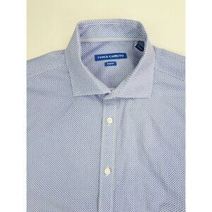 Vince Camuto Slim Fit Spread Collar Size 16 32-33 Mens Blue White Pattern Shirt
